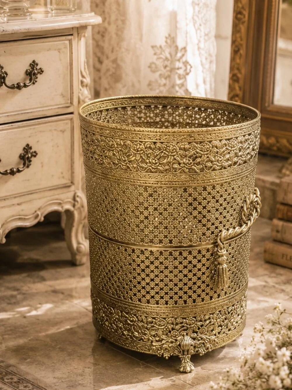 Rare Vintage Filigree Ornate Waste Basket Cover Hollywood Regency Style